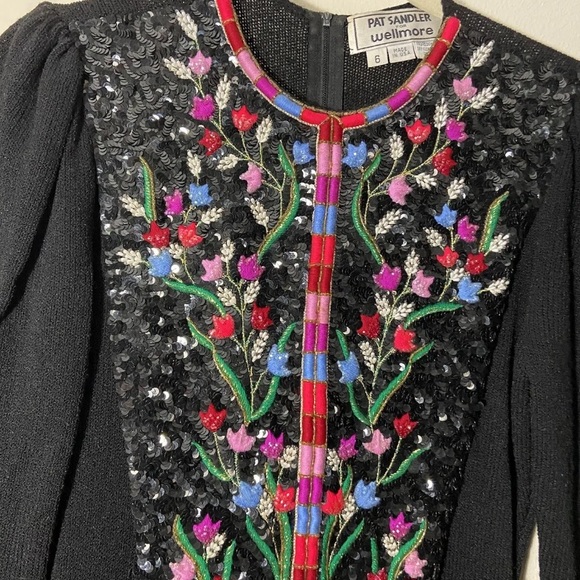 Vintage Pat Sandler for Wellmore beaded sequin long sleeve Sweater Dress - Picture 4 of 11